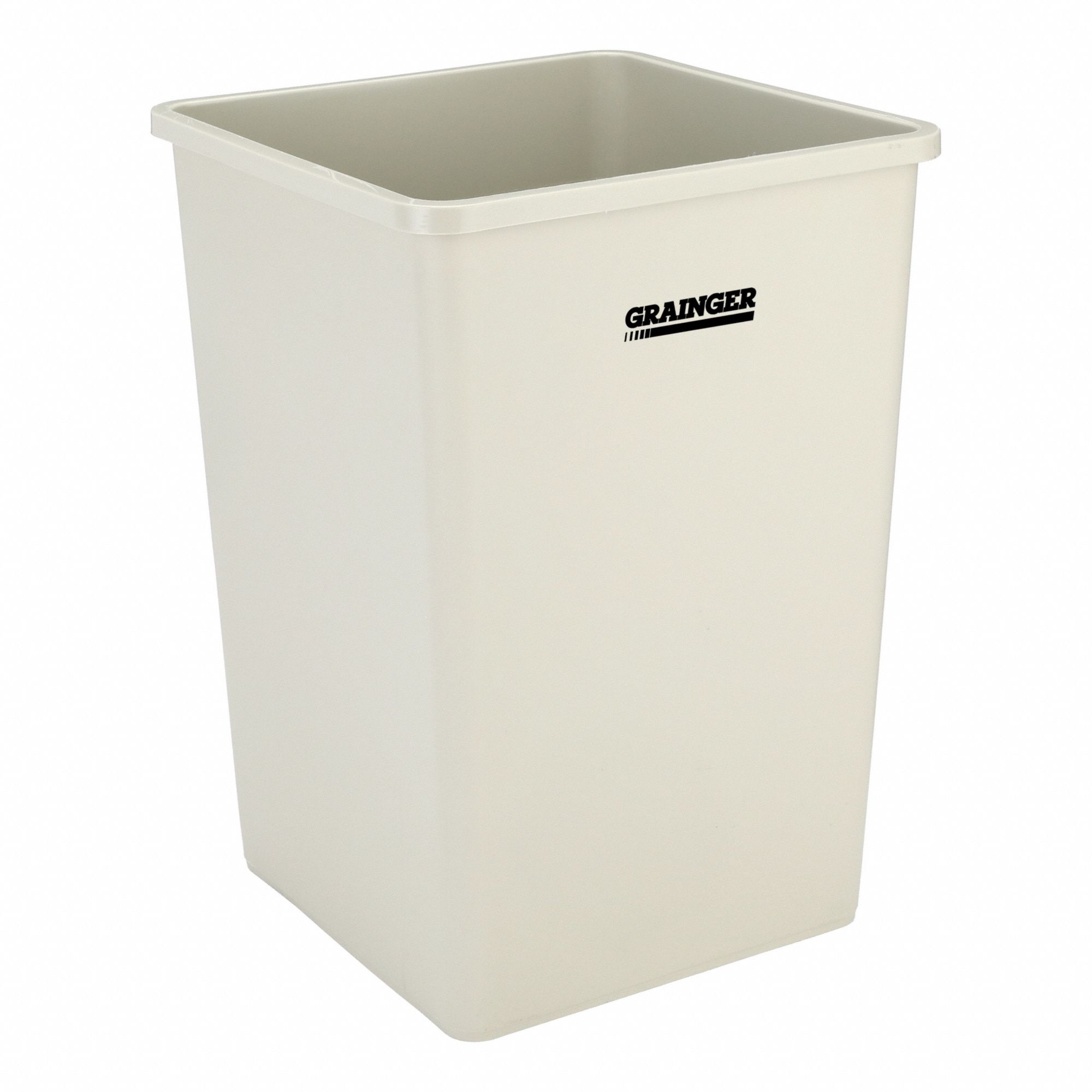 Trash Can: Square, Tan, 35 gal Capacity, 19 1/2 in Overall Wd, 19 1/2 in Overall Dp
