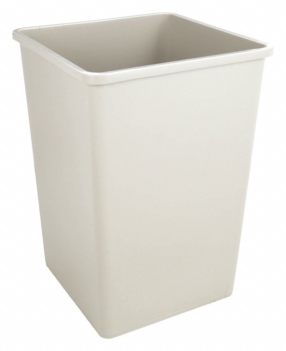 TRASH CAN,SQUARE,35 GAL.,BEIGE