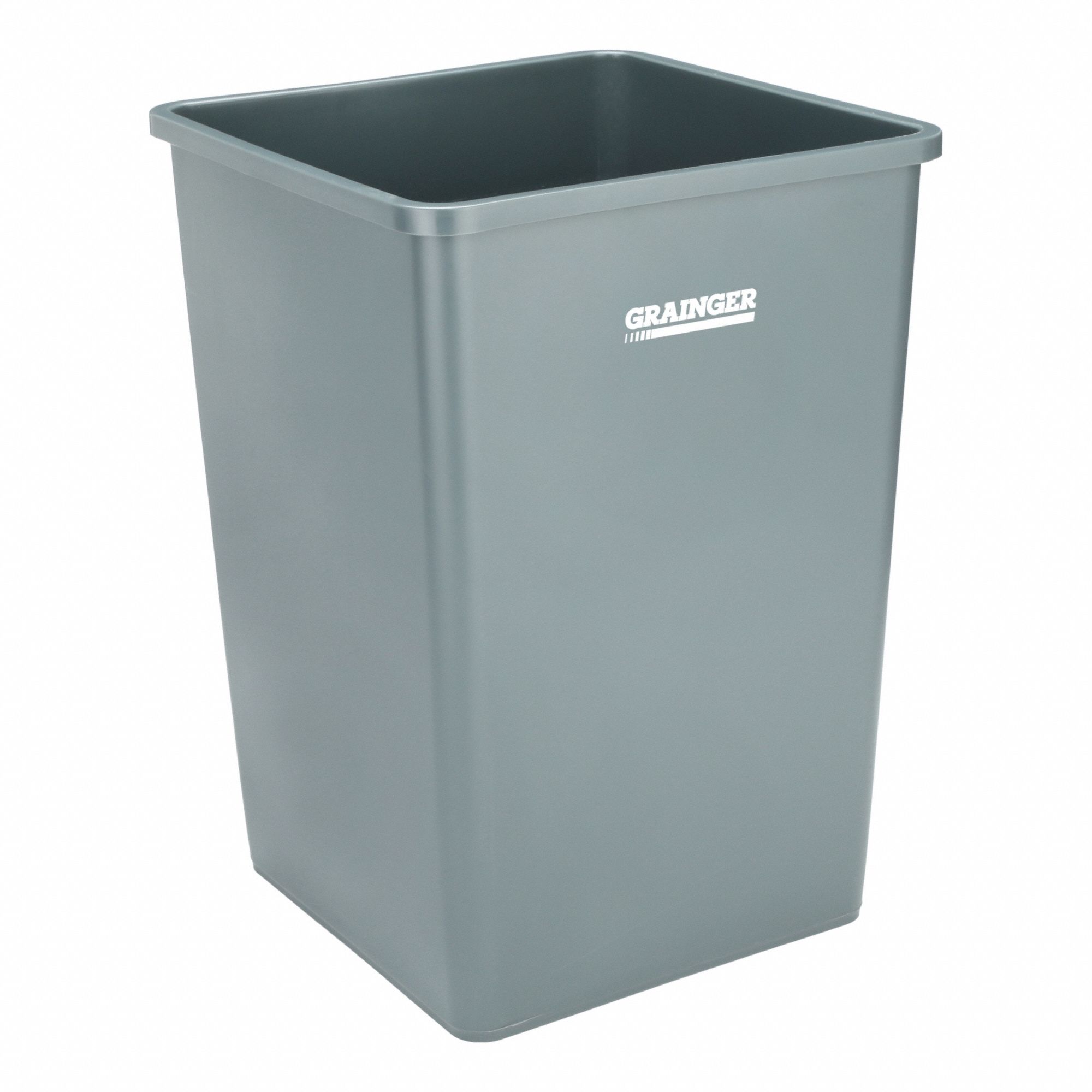 TRASH CAN,SQUARE,35 GAL.,GRAY