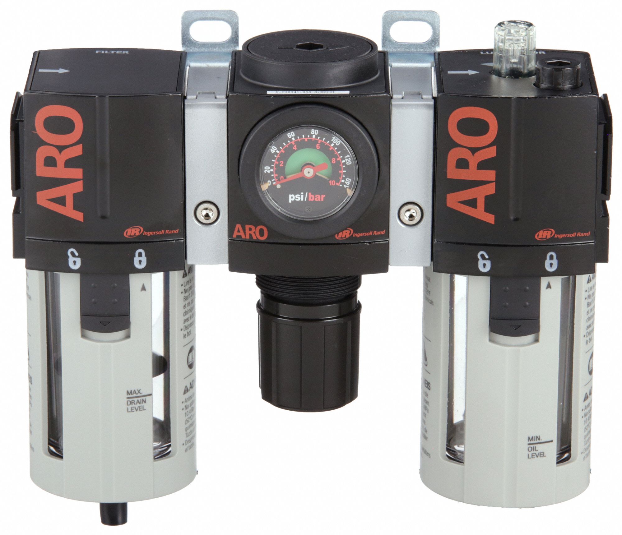 ARO, 1/2 in NPT, 150 cfm, Filter/Regulator/Lubricator