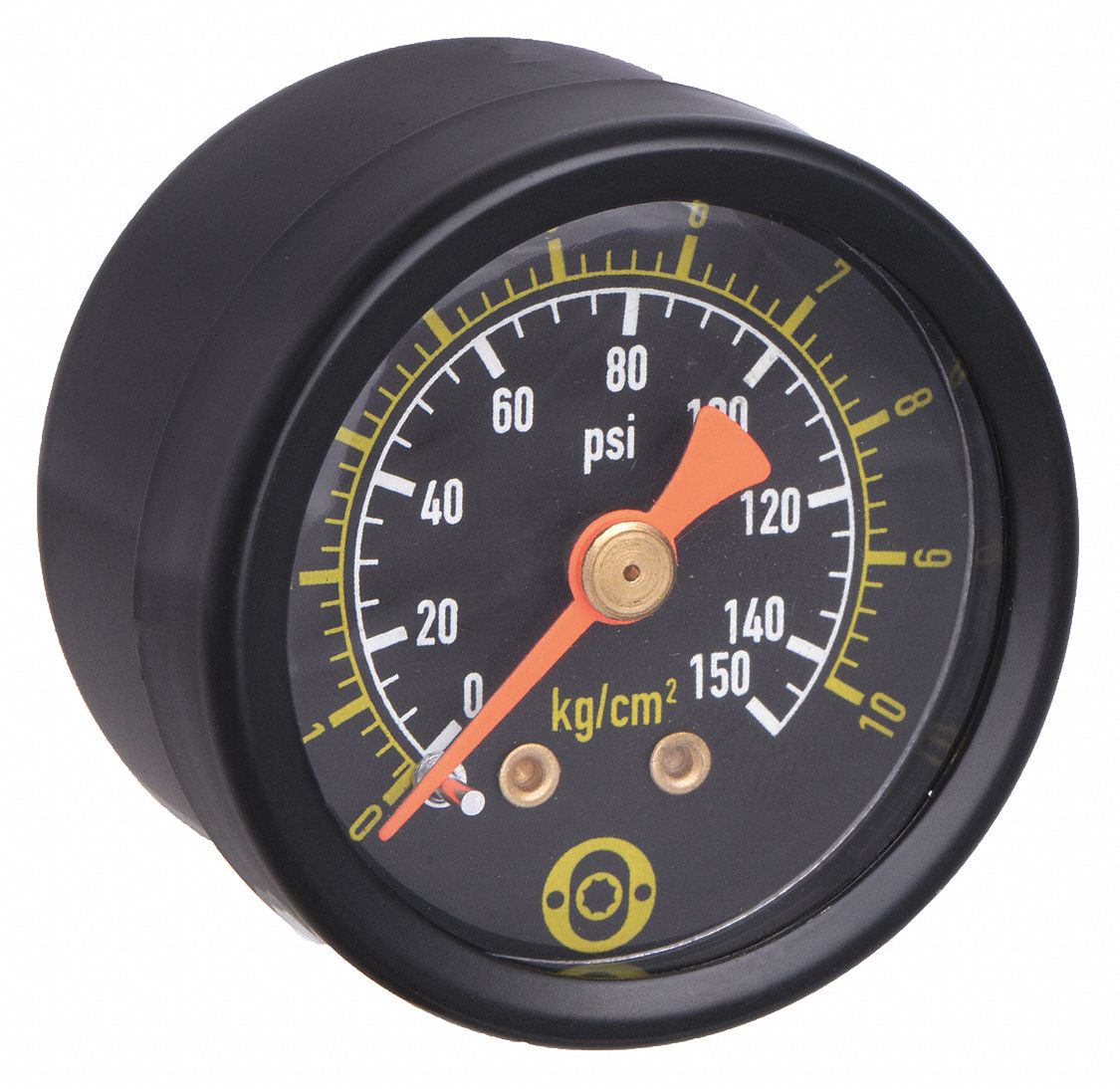 Pressure Gauge: 0 psi to 150 psi, 1 1/2 in Dial, 1/8 in NPT Male, Center Back