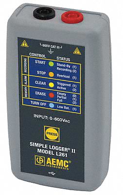 Voltage Data Logger: 0 to 600 AC/DC, 1 Volt Channels, True RMS, Single Phase, USB