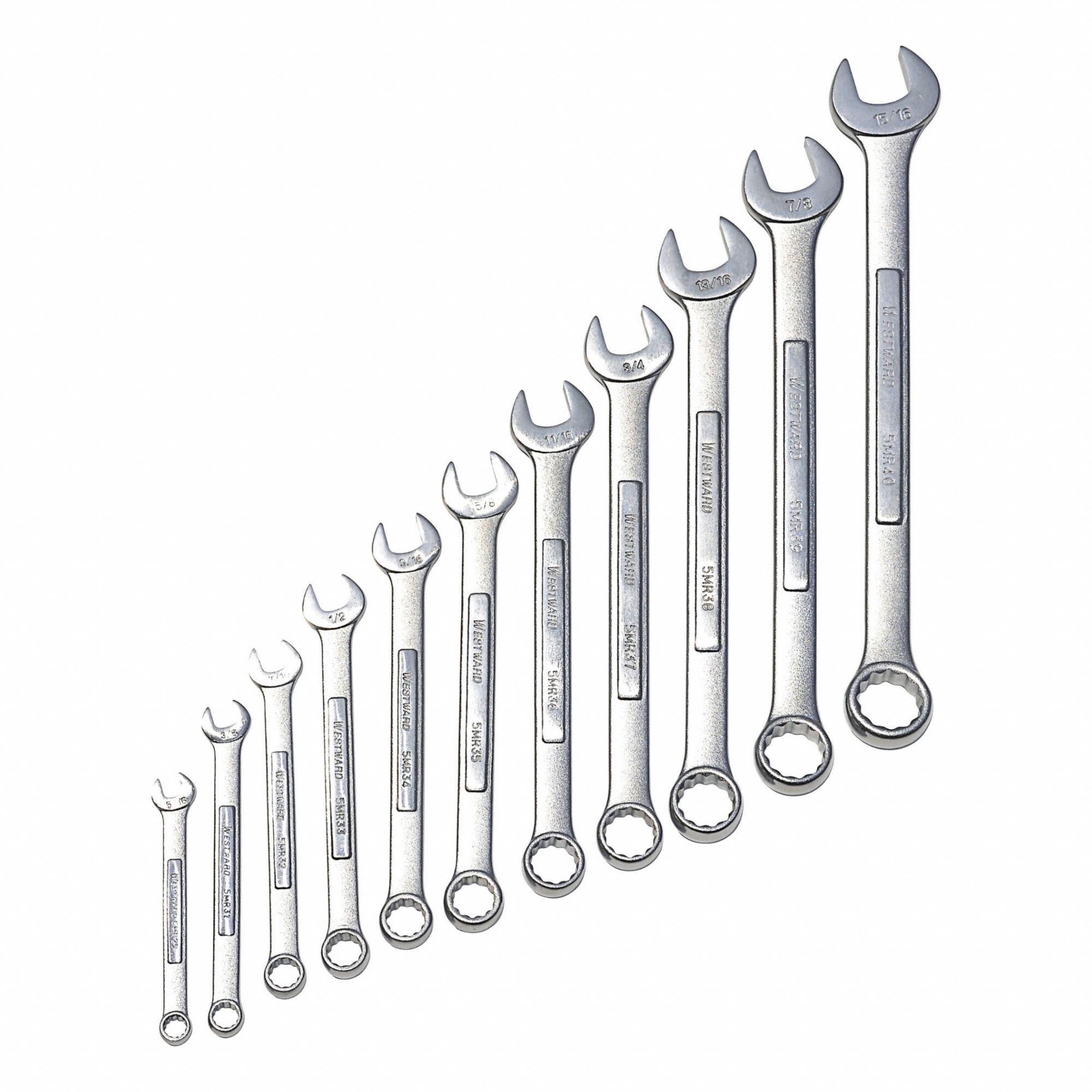 Combination Wrench Set: Alloy Steel, Chrome, 11 Tools, 15° Head Offset Angle, Offset