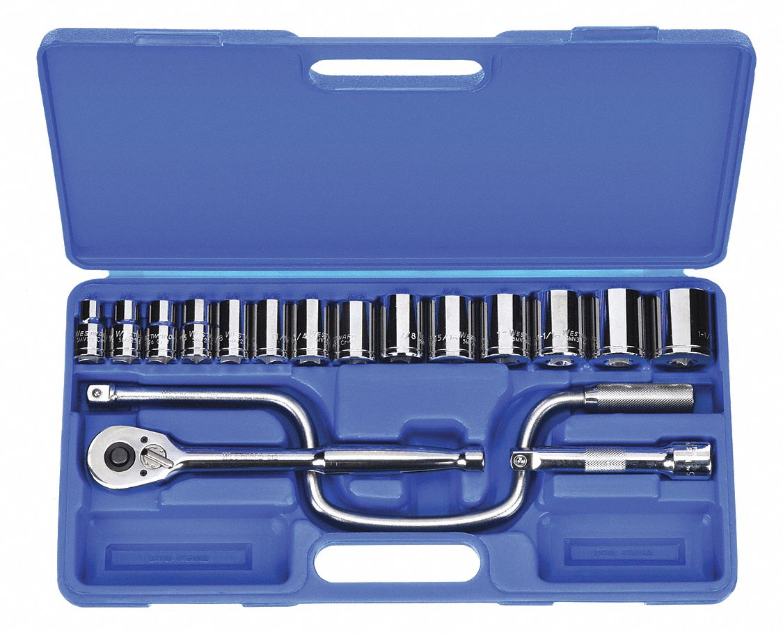 SOCKET SET,STD,SAE,1/2DR,12PT,17PC