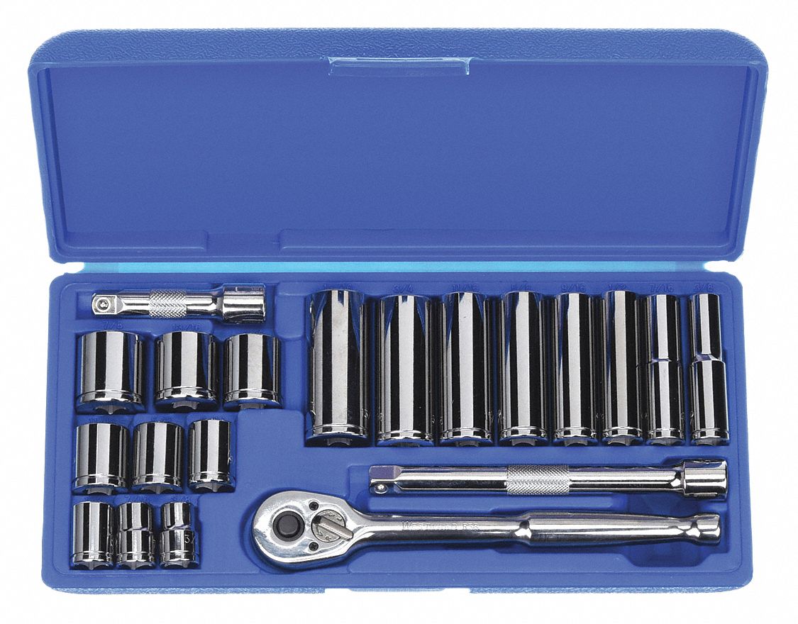 SOCKET SET,DEEP,SAE,3/8DR,6PT,20PC