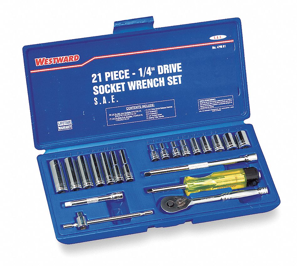 Socket Set, Drive Size 1/4 in Grainger