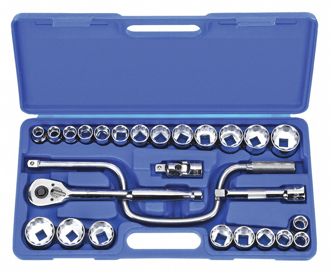 WESTWARD, Metric/SAE, 1/2 in Drive Size, Impact Socket Bit Set