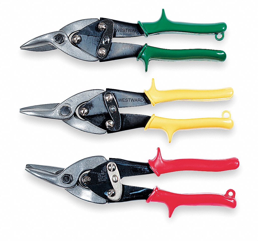 AVIATION SNIP SET, LEFT/RIGHT/STRAIGHT, 9 3/4 IN OVERALL L, 1 1/2 IN CUTTING L, STEEL