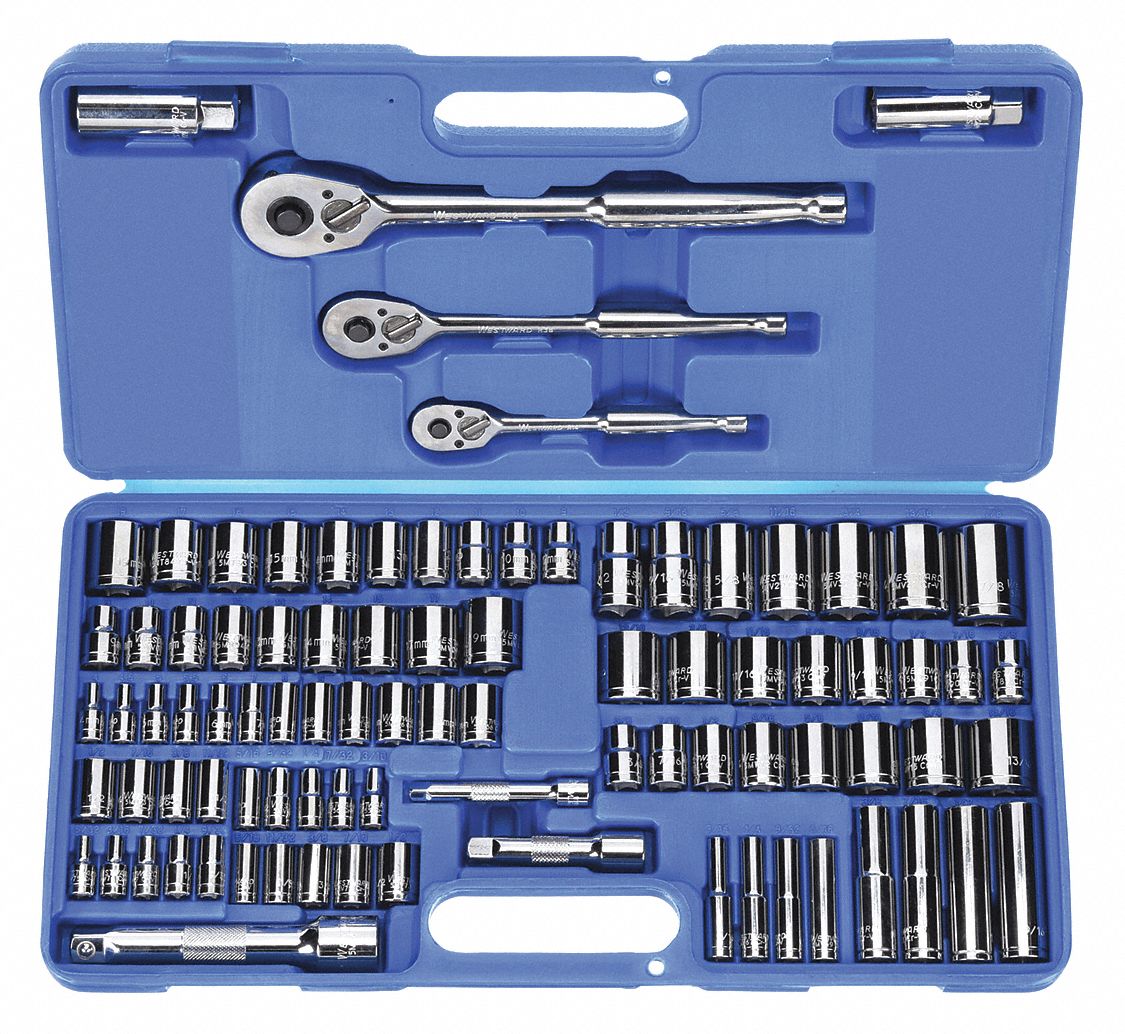 SOCKET SET,1/4,3/8,1/2 DR,89 PC