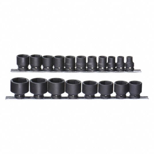 Impact Socket Set, Black Oxide, 1/2 in, Impact Rated Yes - Grainger
