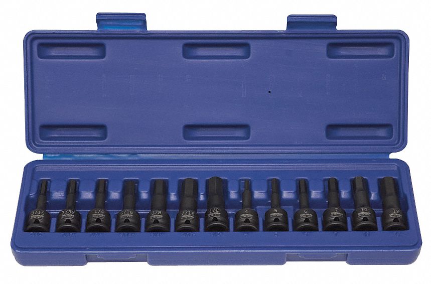 WESTWARD Impact Socket Bit Set, Metric, SAE, 3/8 in Drive Size, Alloy ...