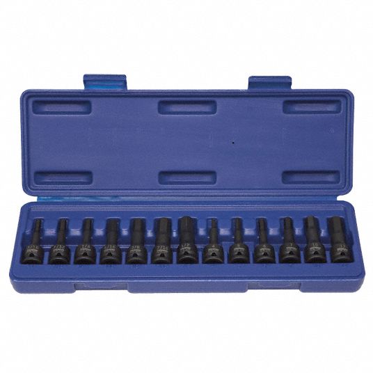 WESTWARD Impact Socket Bit Set: Metric/SAE, 3/8 in Drive Size, 13 ...