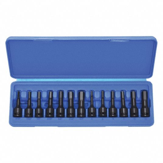 WESTWARD Socket Bit Set: 3/8 in Drive Size, 27 Pieces, 1 27/32 in Overall  Lg, Metric/SAE