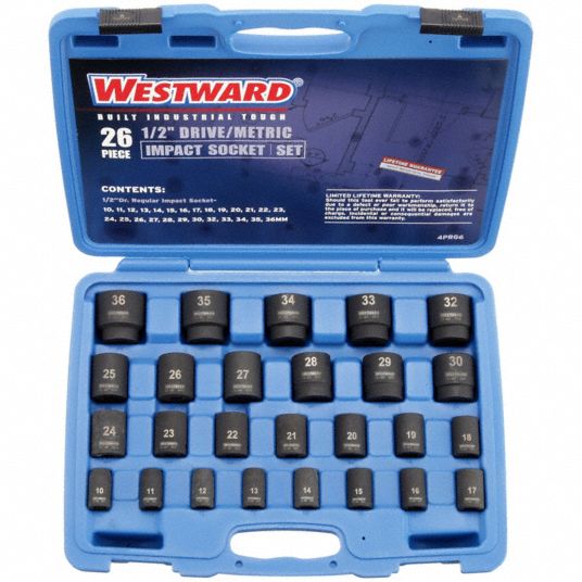 WESTWARD, 1/2 in Drive Size, 26 Pieces, Impact Socket Set - 4PRG6|4PRG6 ...