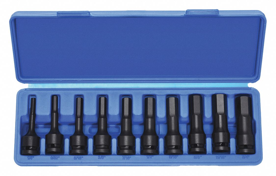 IMPACT HEX DRIVER SET,1/2 DR,SAE,10