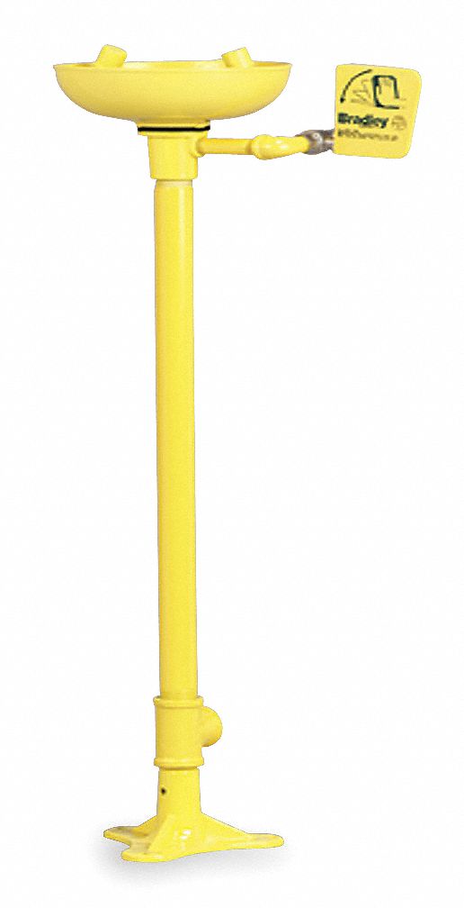 BRADLEY Eyewash, Pedestal Mount, Push Handle, Unassembled, Plastic
