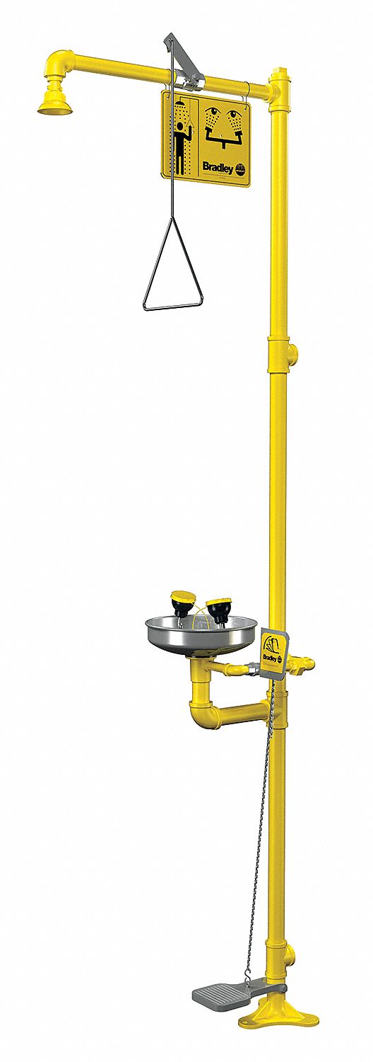 BRADLEY Drench Shower With Face/Eyewash,Yellow - 4R971|S19-310AC - Grainger