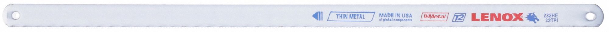 Hacksaw Blade: 12 in Blade Lg, Bi-Metal, 32, 1/2 in Blade Wd, 0.03125 in Blade Thick, 10 PK
