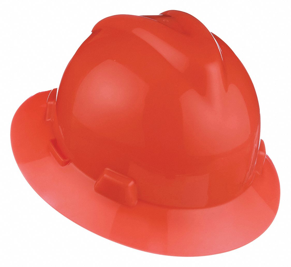 SLOTTED HAT, CSA, TYPE 1, CLASS E, PE, 4-PT FAS-TRAC III RATCHET, FULL BRIM, HI-VIS ORANGE