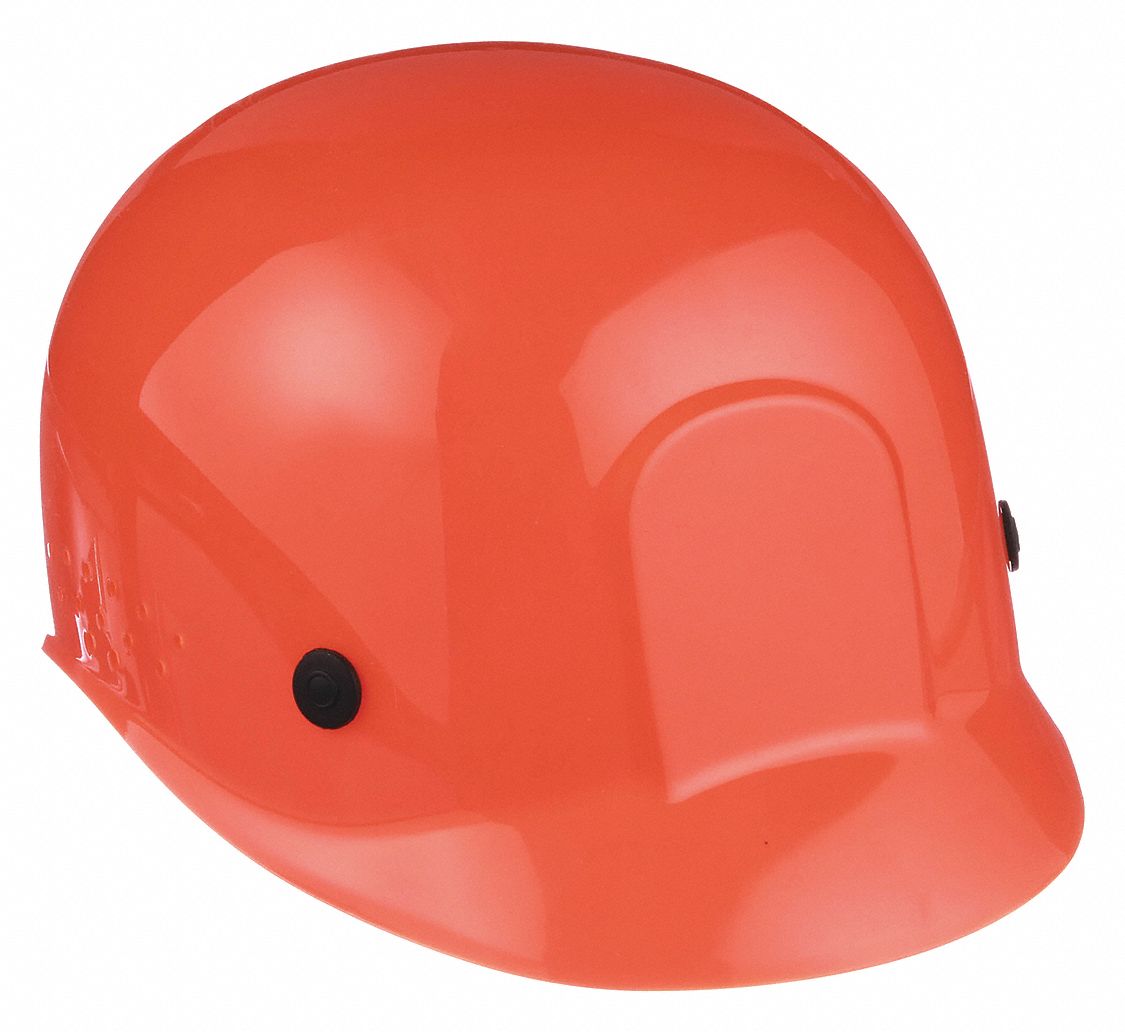 NON-SLOTTED BUMP CAP, VENTED, POLYETHYLENE, FRONT BRIM, PINLOCK, ORANGE, SIZE 6½ TO 8