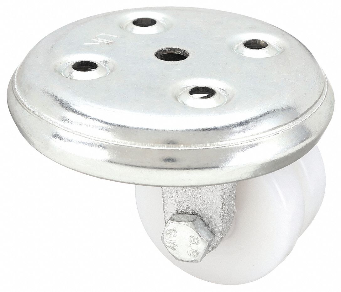 Plate Caster: Swivel, No Brake, Nylon, 2 in Wheel Dia, 5/8 in Wheel Wd, Hole, Circle
