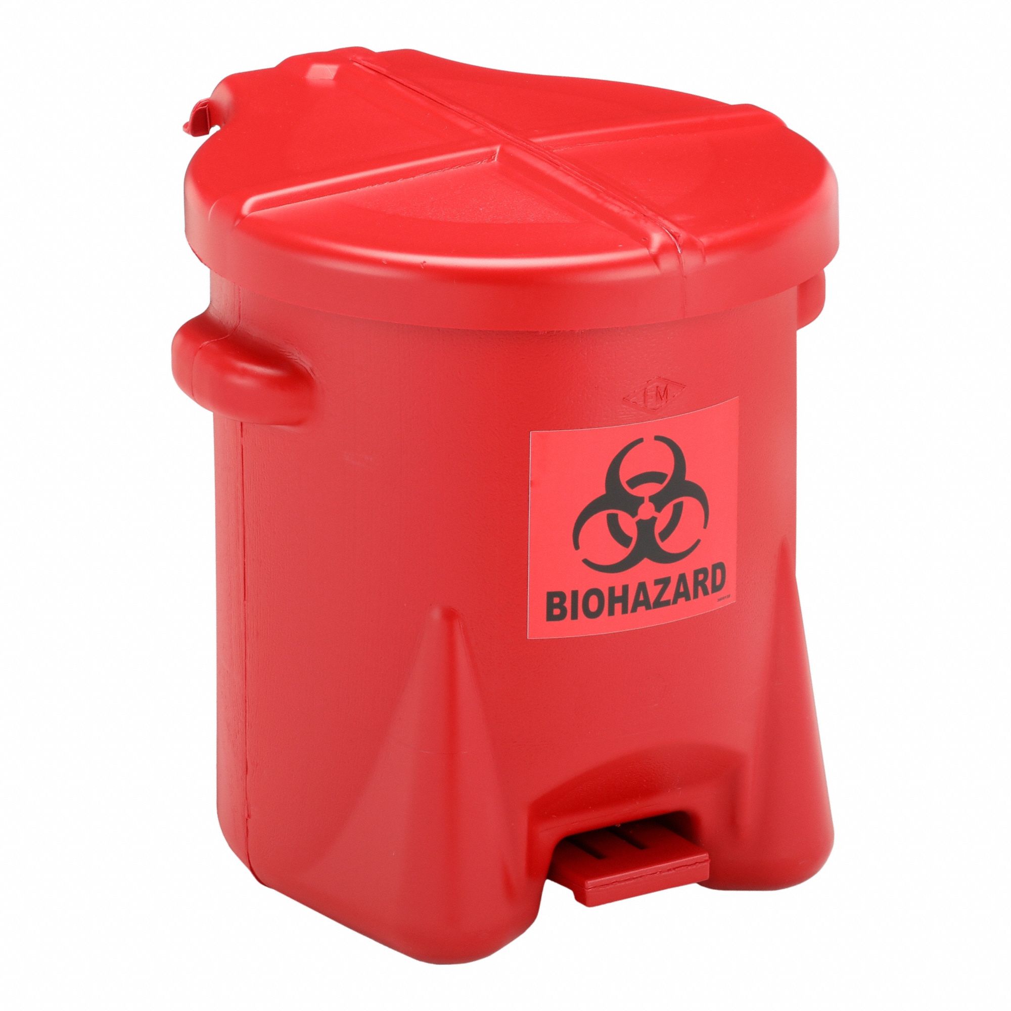 Biohazard Waste Can: 6 gal Capacity, Polyethylene, Red, 16 in Ht, 16 1/2 in Wd, 13 1/2 in Lg