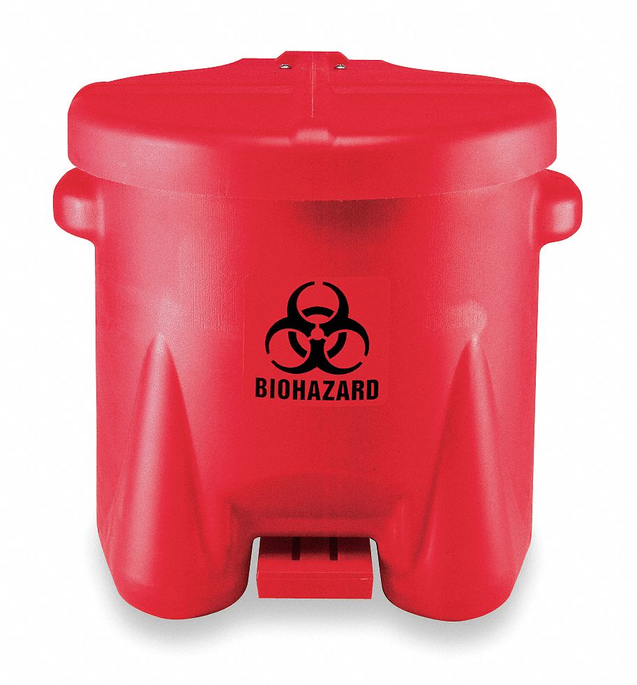 Biohazard Step On Waste Can, 10 gal, Red, Red, 18 in x 18 in x 22 in