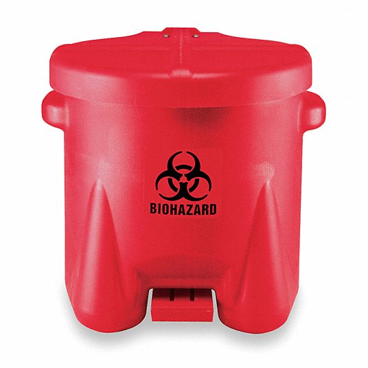 Biohazard Step On Waste Can, 10 gal, Red, Red, 18 in x 18 in x 22 in