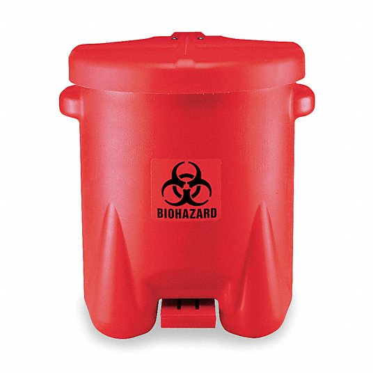Biohazard Step On Waste Can, 14 gal, Red, Red, 21 in x 18 in x 22 in