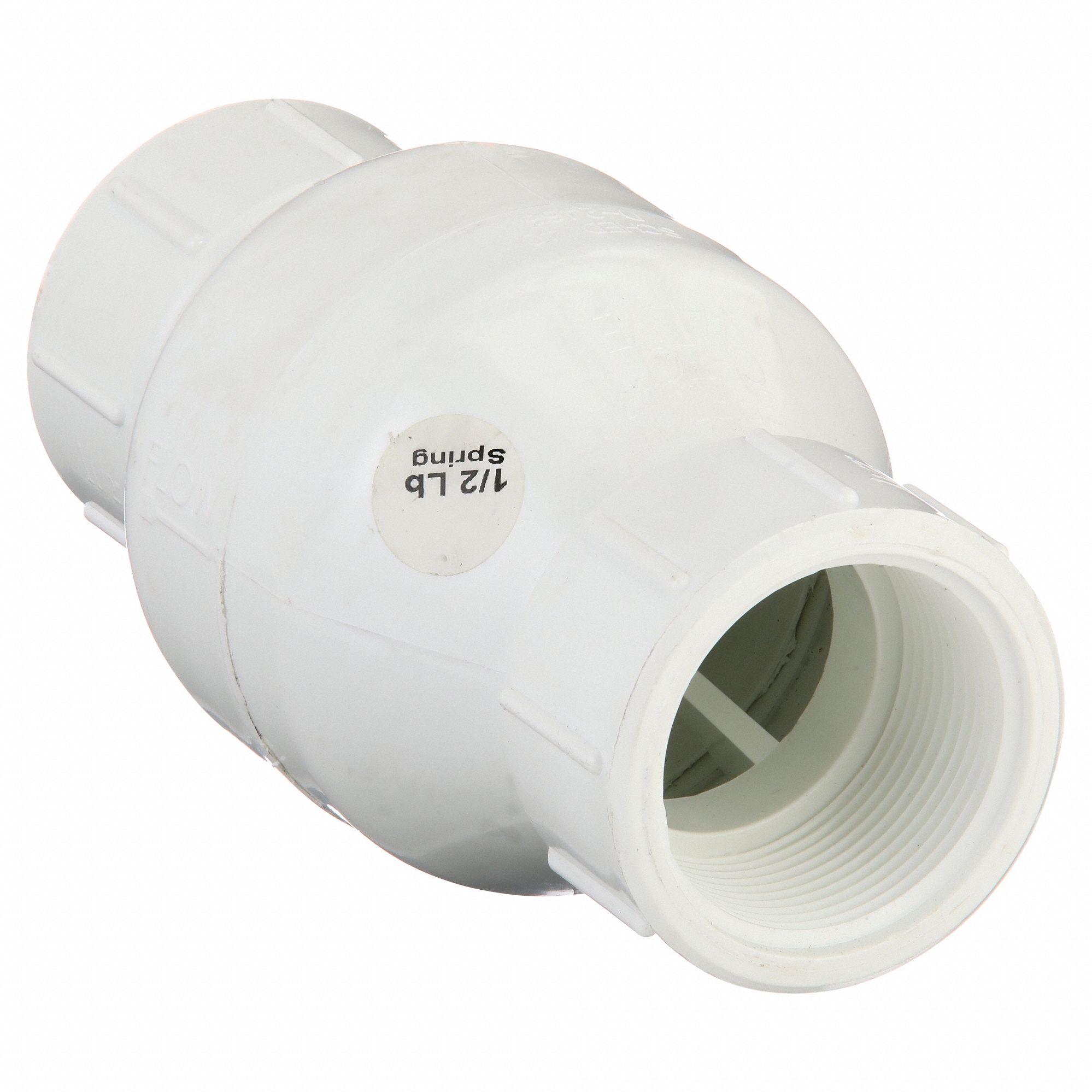 SPRING CHECK VALVE, INLINE VALVE BODY, 1½ IN PIPE, IPT X IPT, PVC, FEMALE, IPT, IPT