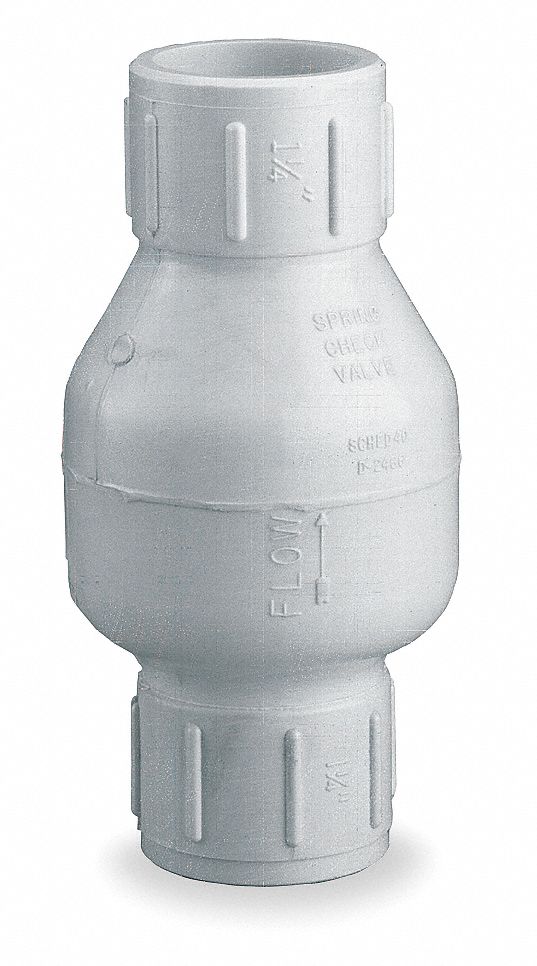 SPRING CHECK VALVE, INLINE VALVE BODY, ½ IN PIPE, SOCKET X SOCKET, PVC, FEMALE, SOCKET