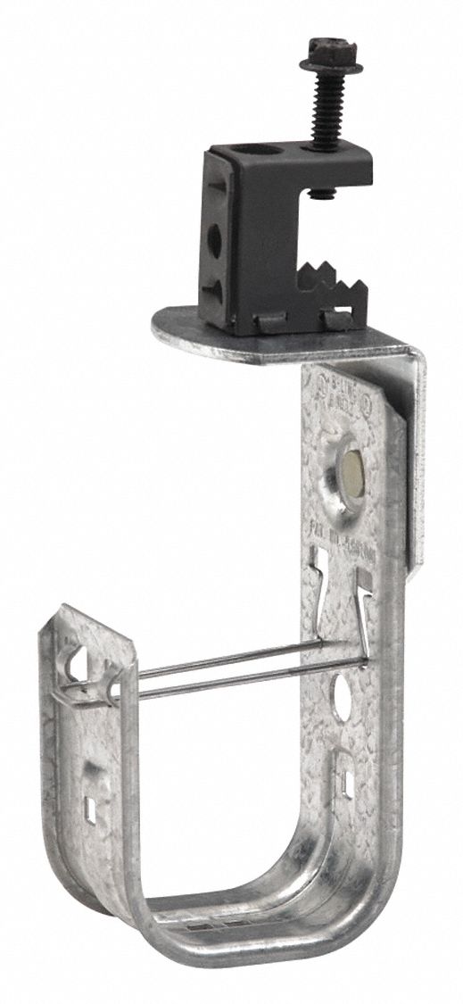 J-Hook: Clamp-On with Locking Latch, 1 1/4 in Max. Bundle Dia., Galvanized Steel