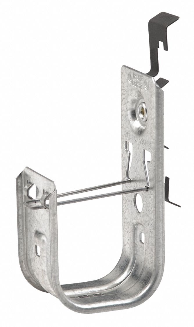 J-Hook: Clip-On with Locking Latch, 1 1/4 in Max. Bundle Dia., Galvanized Steel