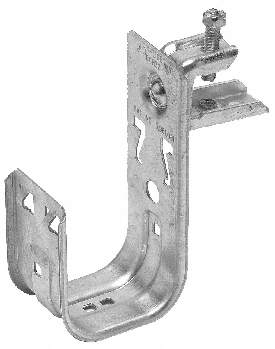 J-Hook: 2 in Max. Bundle Dia., 30 lb Max. Load Capacity, Galvanized Steel, Silver