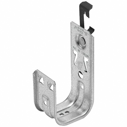 J-Hook: 2 in Max. Bundle Dia., 25 lb Max. Load Capacity, Galvanized Steel, Silver