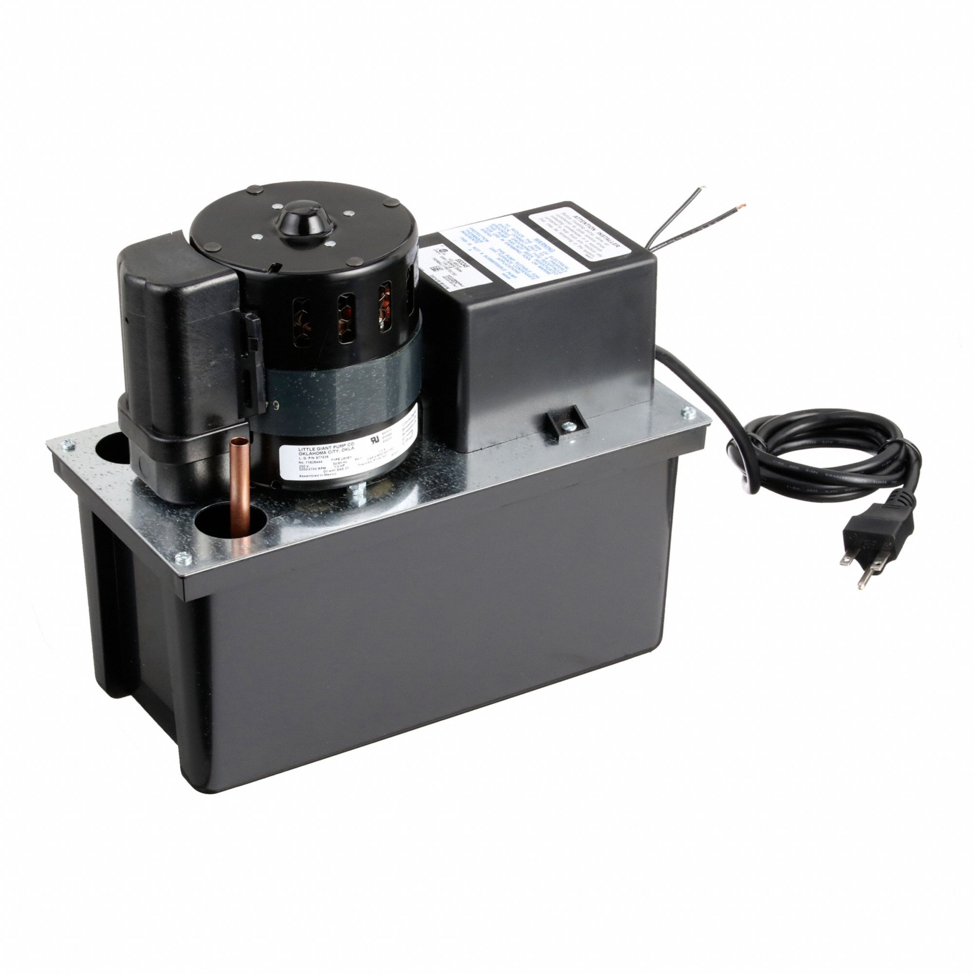 Condensate Removal Pump: 230V AC, 1 gal Tank, 1/4 hp, 7.5 gpm, 45 ft Max. Head