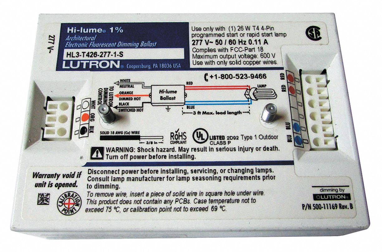 LUTRON Dimming Ballast, Ballast Start Type Programmed/Rapid - 4RNL7|HL3 ...