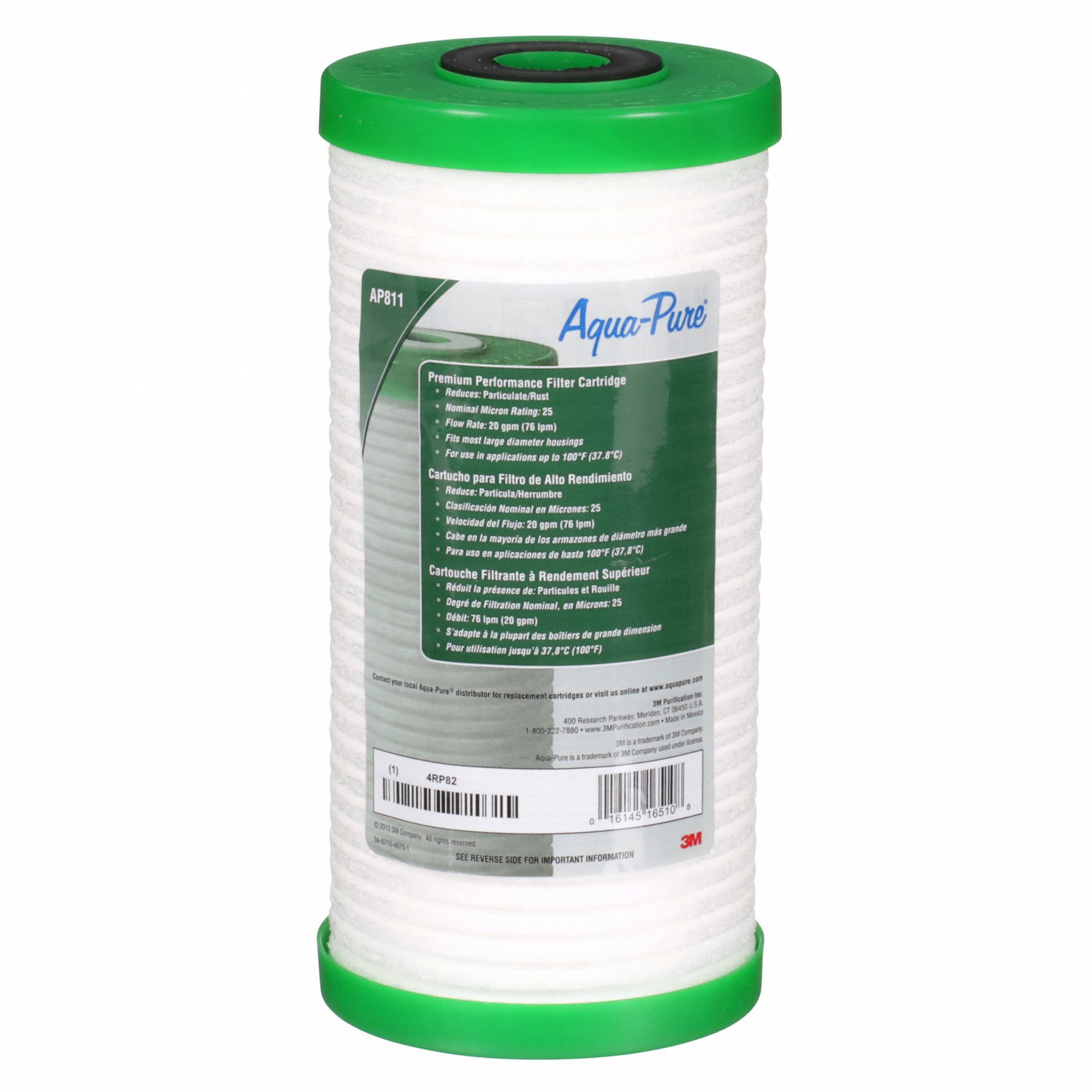 Water Filter Cartridge: 25 micron, 20 gpm, Polypropylene, 4 5/8 in Outside Dia