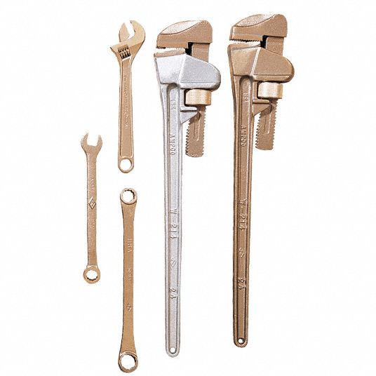 AMPCO Pipe Wrench: Aluminum Bronze, 1 15/16 in Jaw Capacity, Serrated, 8 in  Overall Lg, I-Beam