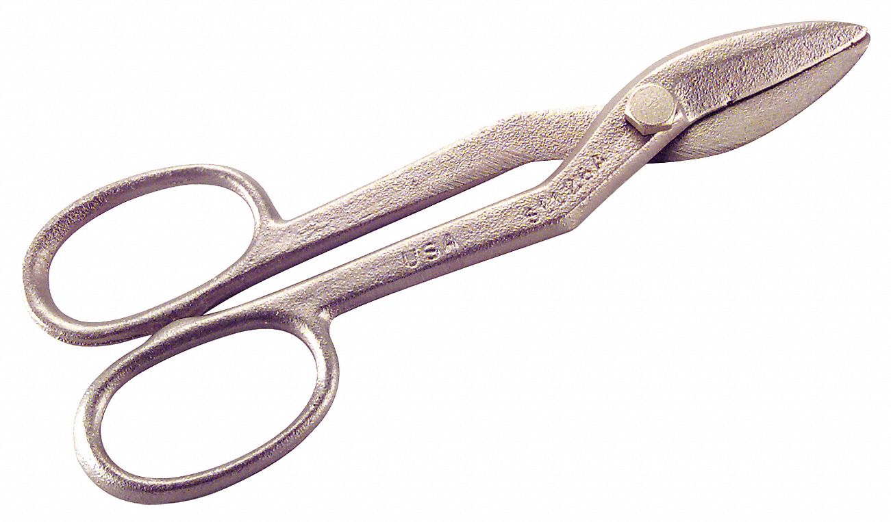 Tinners Snip: Straight, 8 in Overall Lg, 2 in Cutting Lg, Aluminum Bronze, Plastic, Metal