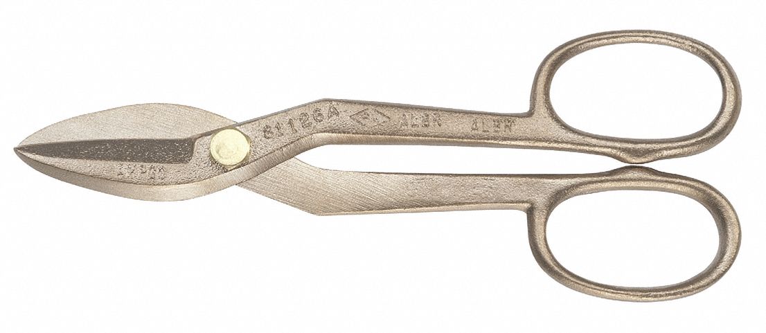 Tinners Snip: Straight, 12 in Overall Lg, 3 in Cutting Lg, Aluminum Bronze, Plastic, Metal