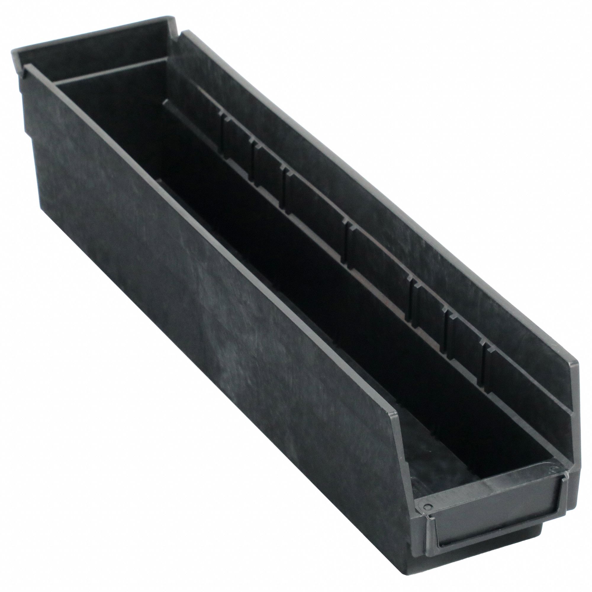 Shelf Bin: 17 7/8 in Overall Lg, 4 1/8 in x 4 in, Black, Nesting Capable