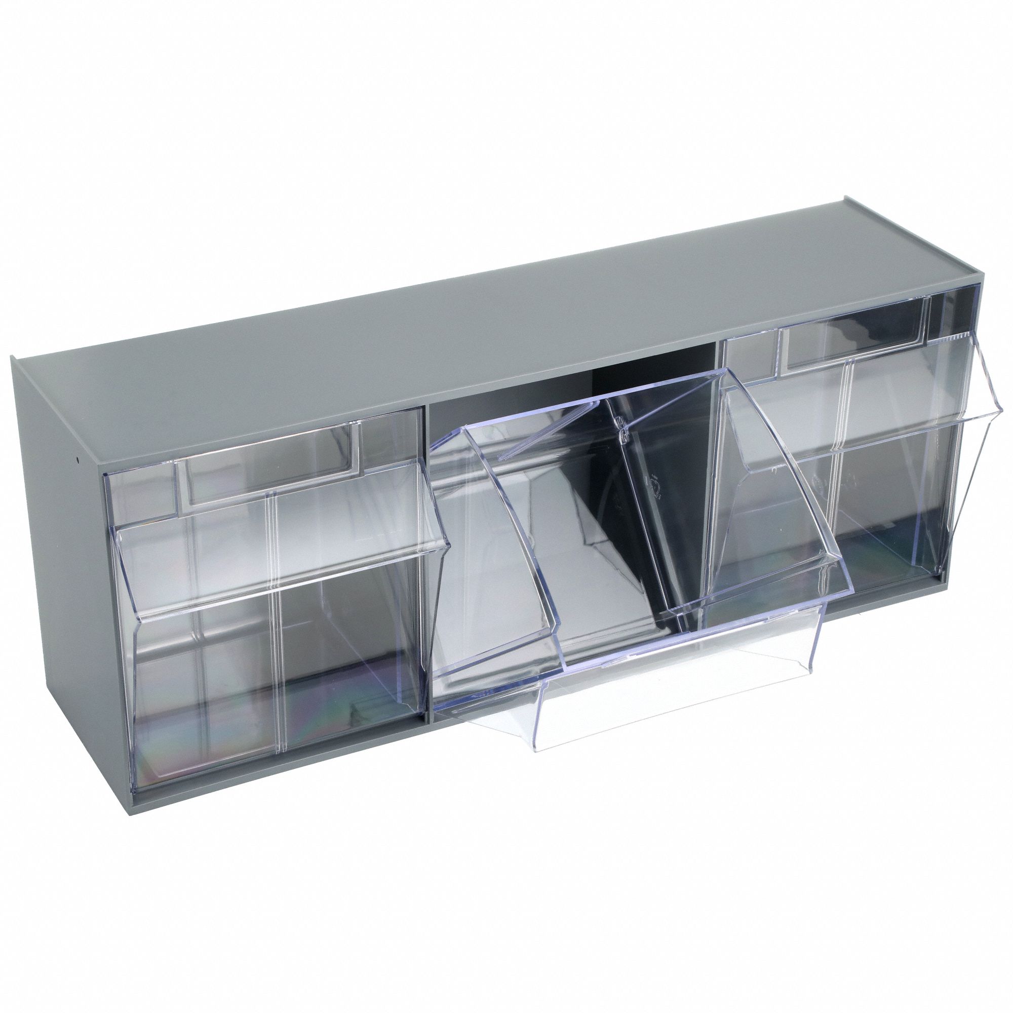 Tip-Out Bin: 7 3/4 in x 23 5/8 in x 9 1/2 in, Freestanding/Wall, Gray