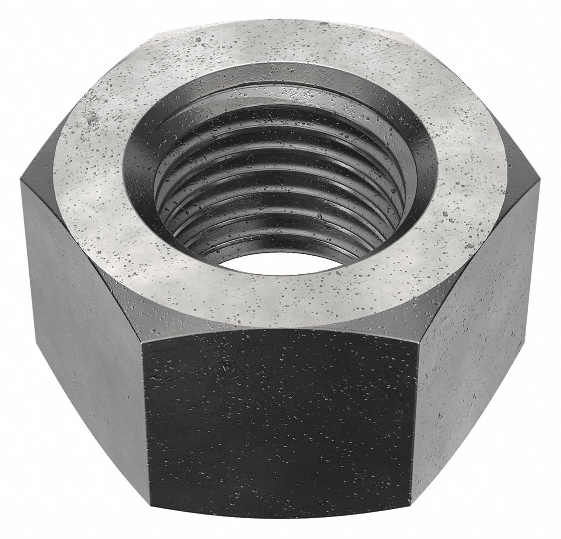 Hex Nut: Heavy Hex, 1 1/2"-6 Thread, 2 3/8 in Hex Wd, 1 15/32 in Hex Ht, Steel, Grade 2H, 40 PK