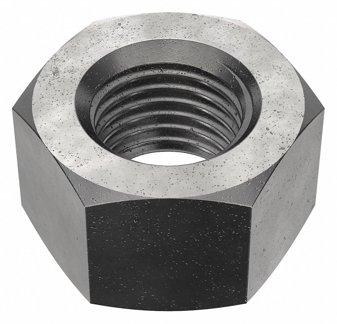 Hex Nut: Heavy Hex, 1 1/4"-7 Thread, 2 in Hex Wd, 1 7/32 in Hex Ht, Steel, Grade 2H, Plain, 50 PK