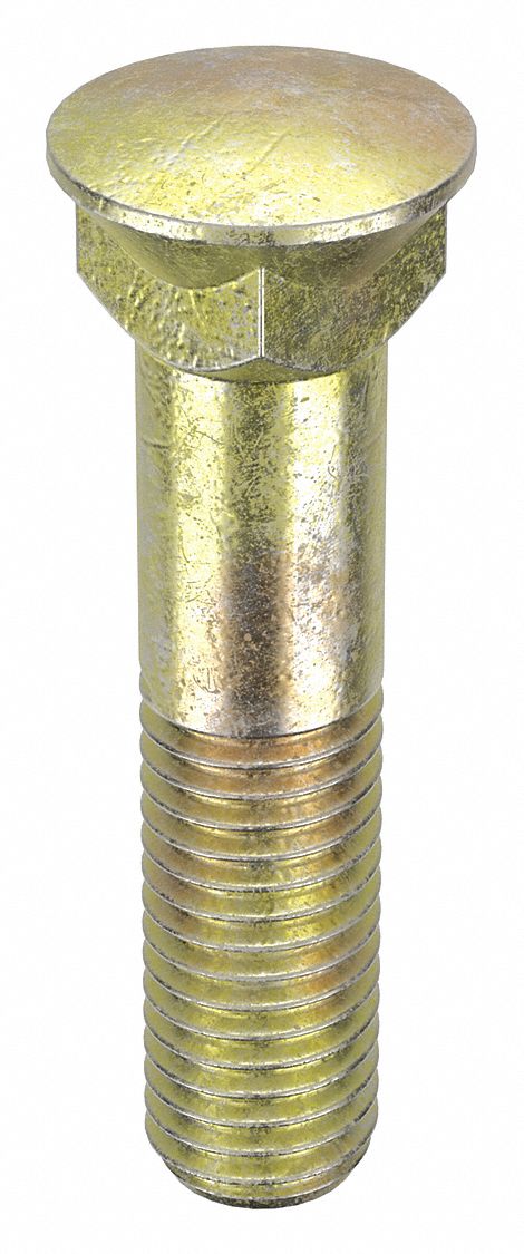 Plow Bolt: #3 Dome, 5/8"-11 Thread Size, 3 in Lg, Steel, Grade 8, Zinc Yellow, 175 PK