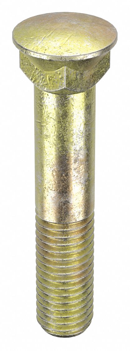 Plow Bolt: #3 Dome, 5/8"-11 Thread Size, 3 1/2 in Lg, Steel, Grade 8, Zinc Yellow, 160 PK
