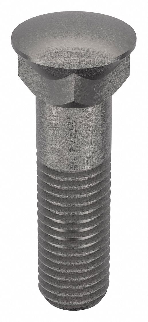 Plow Bolt: #3 Dome, 1"-8 Thread Size, 2 3/4 in Lg, Steel, Grade 8, Black Oxide, 5 PK