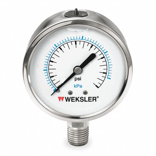WEKSLER Vacuum Gauge, 30 in Hg Vac to 0 Range, 1/4 in MNPT, ±323