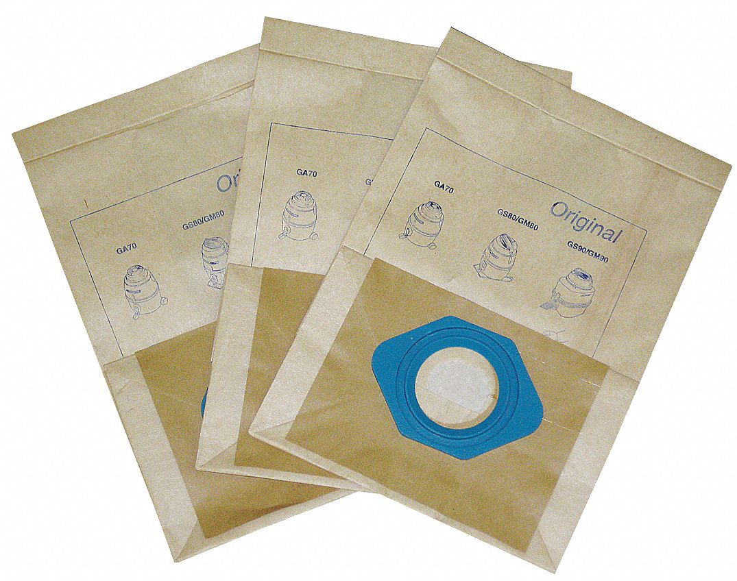 Vacuum Bag: Nilfisk, GA70/GM80/GM90/GS80/GS90, Dry, Paper, 2-Ply, Std, 49AJ55